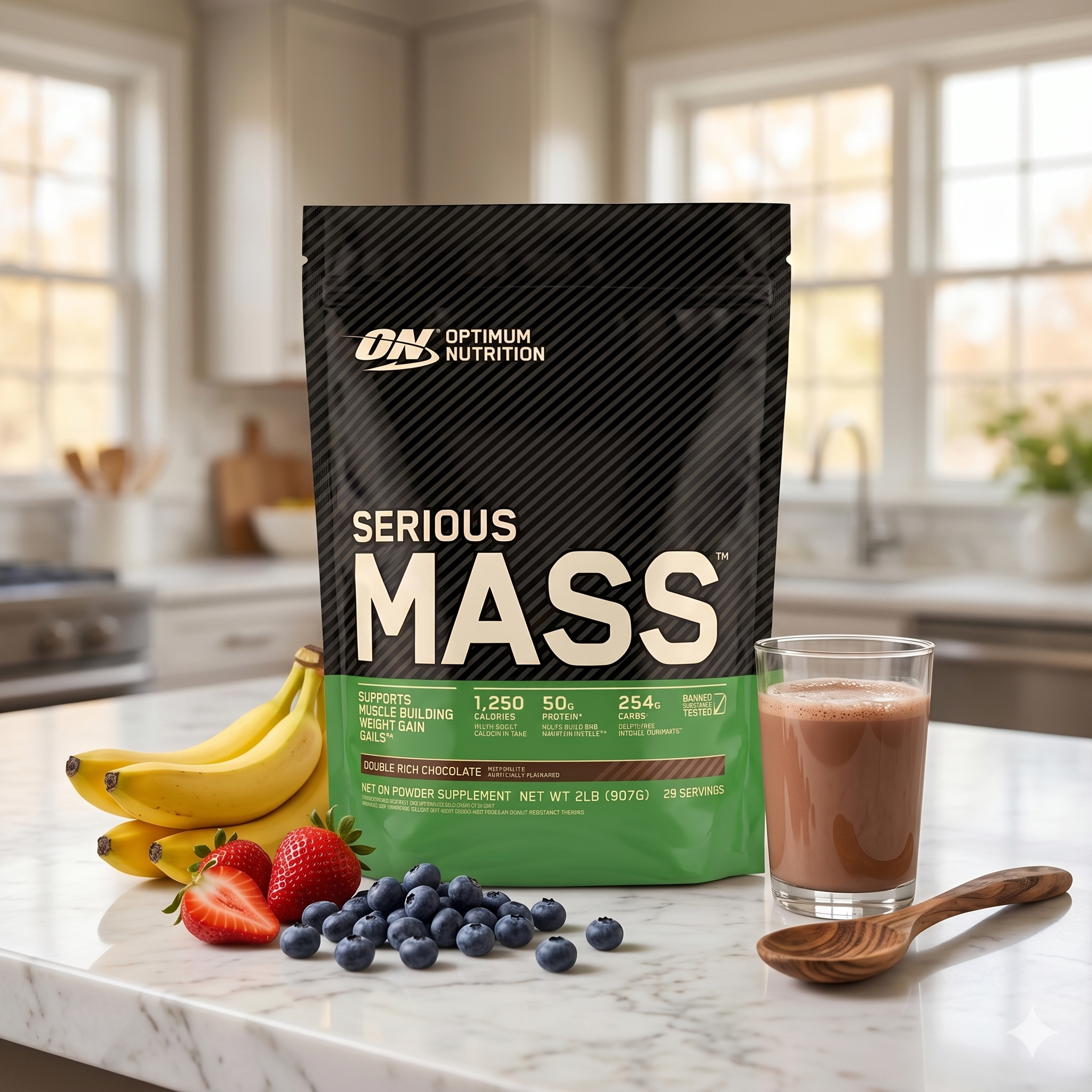 Serious Mass 2 Lbs | Chocolate Flavor | 28 servings | 909 Grams | Serious Mass Gainer
