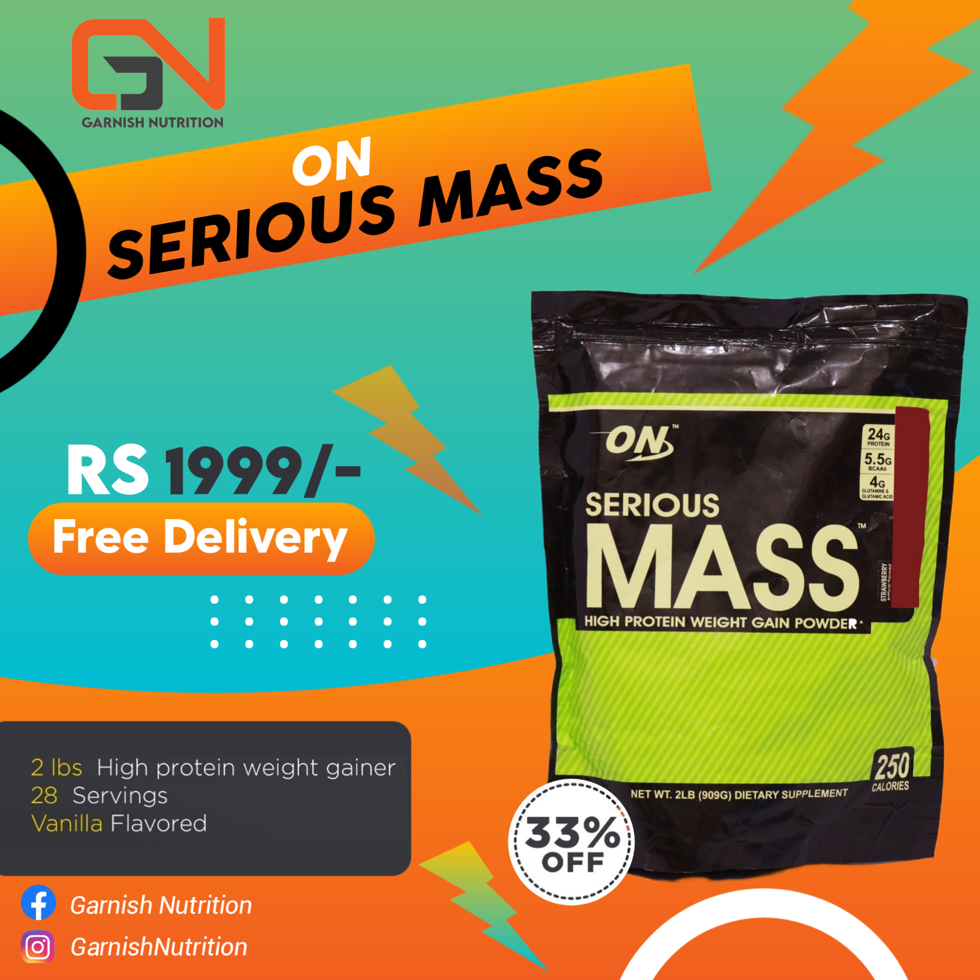 Serious Mass 2 lbs Chocolate Flavor 28 Servings Made in pakistan