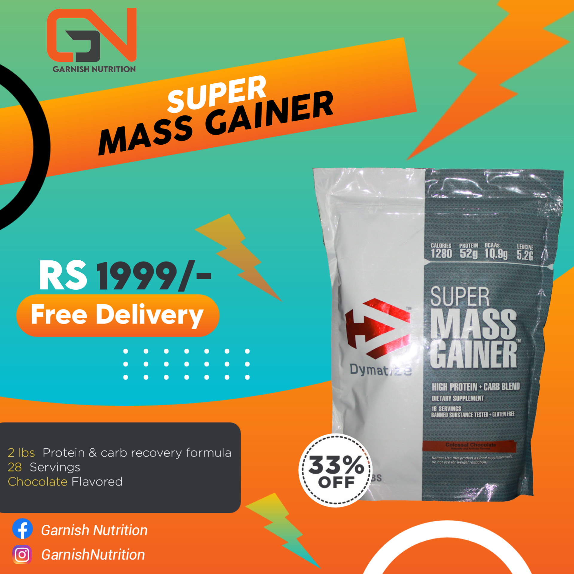 Super Mass 2 lbs Chocolate Flavor 28 Servings Made in pakistan