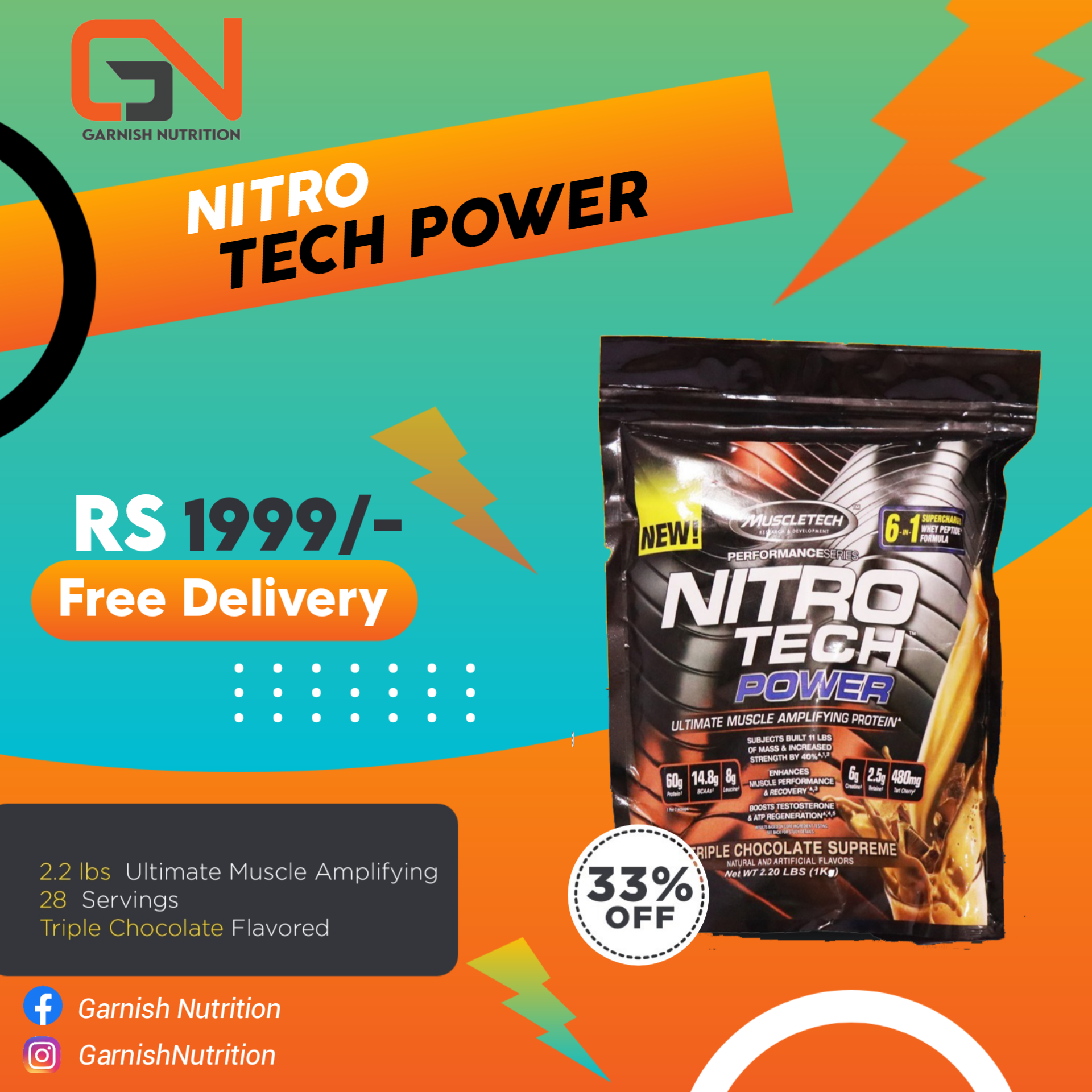Nitro Tech 2 lbs Chocolate Flavor 28 Servings Made in pakistan
